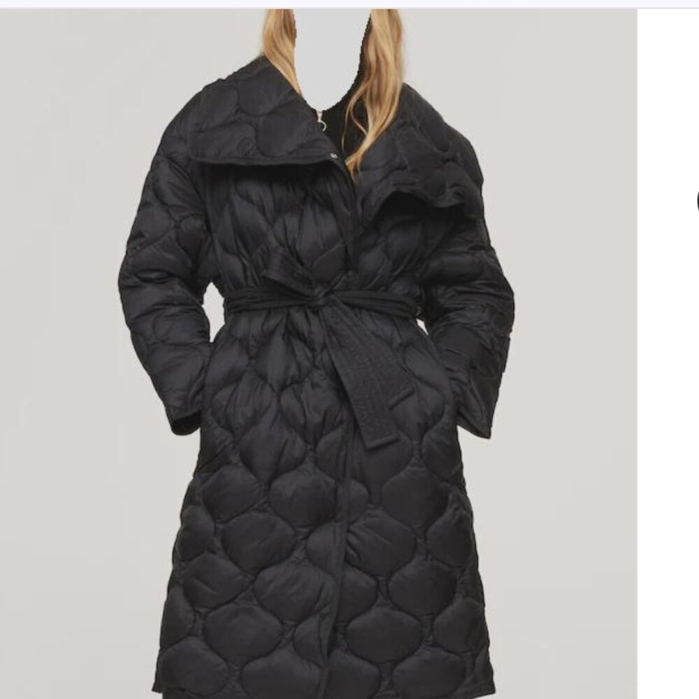 Mango Black Quilted Belted Puffer Coat